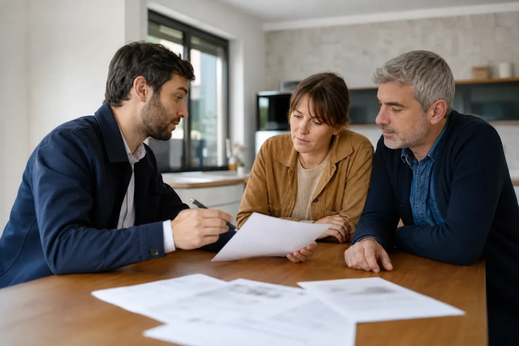 Conseiller expliquant un devis u00e0 un couple