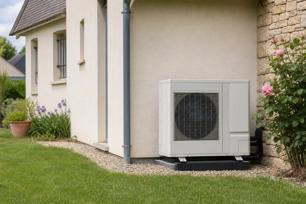 Unitu00e9 extu00e9rieure de pompe u00e0 chaleur air-eau contre une maison