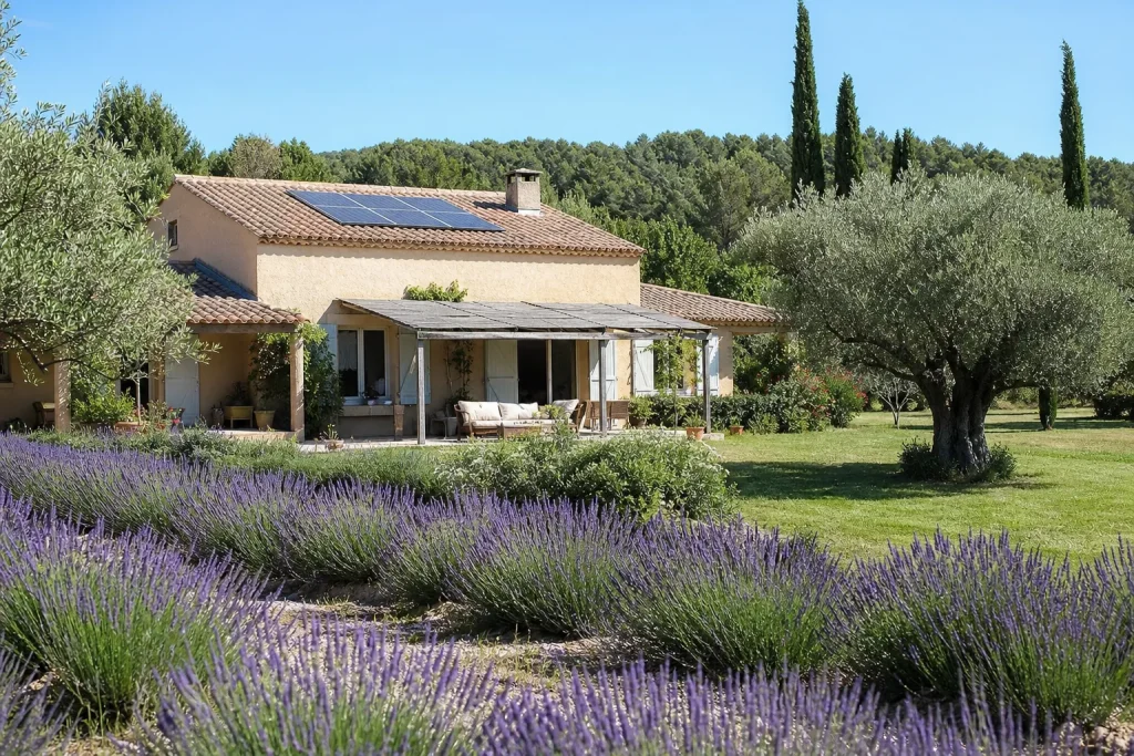 Maison provenu00e7ale u00e9quipu00e9e de panneaux solaires