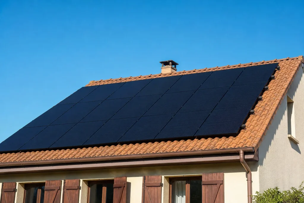 Panneaux solaires sur une toiture en tuiles